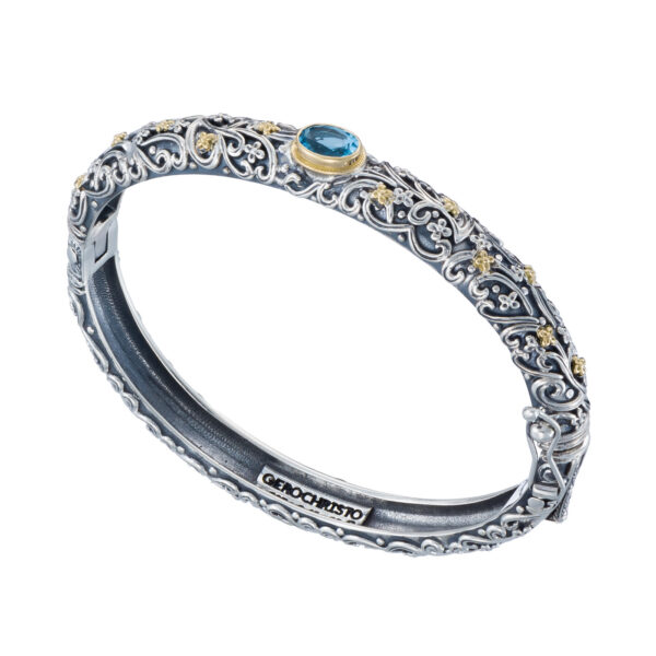 Oval bracelet in 18K Gold and Silver 6442 2 blue topaz