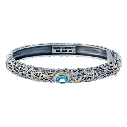 Oval bracelet in 18K Gold and Silver 6442 blue topaz