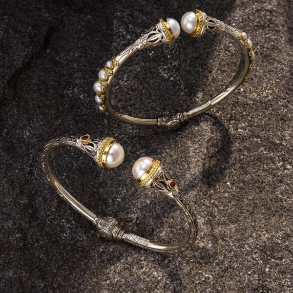 Pearls Cuff Bracelet in 18k Gold and Silver 6345 medium