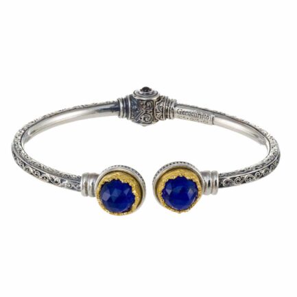 Round colors Cuff Bracelet in Silver 925 with Gold Plated parts 6477 lapis