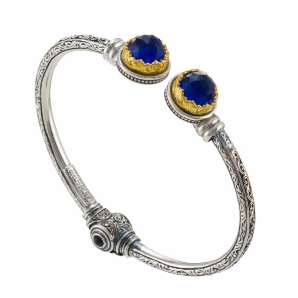 Round colors Cuff Bracelet in Silver 925 with Gold Plated parts 6477 lapis large