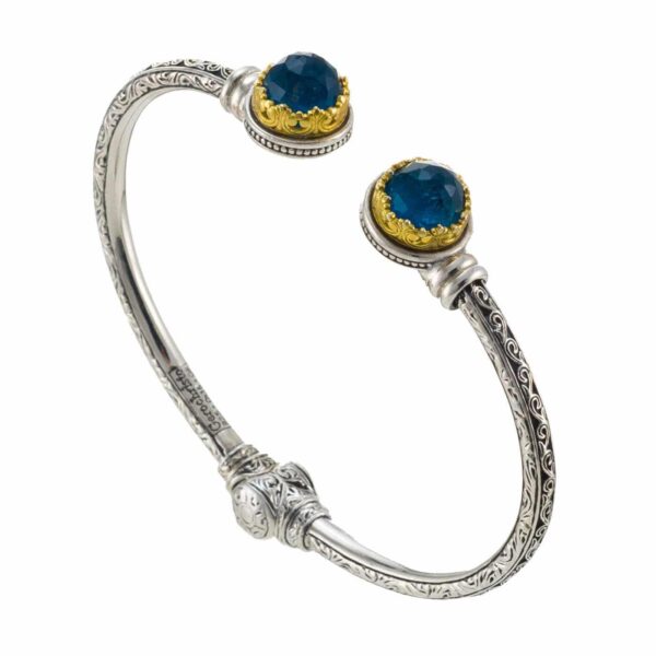 Round colors Cuff Bracelet in Silver 925 with Gold Plated parts 6477apatite large