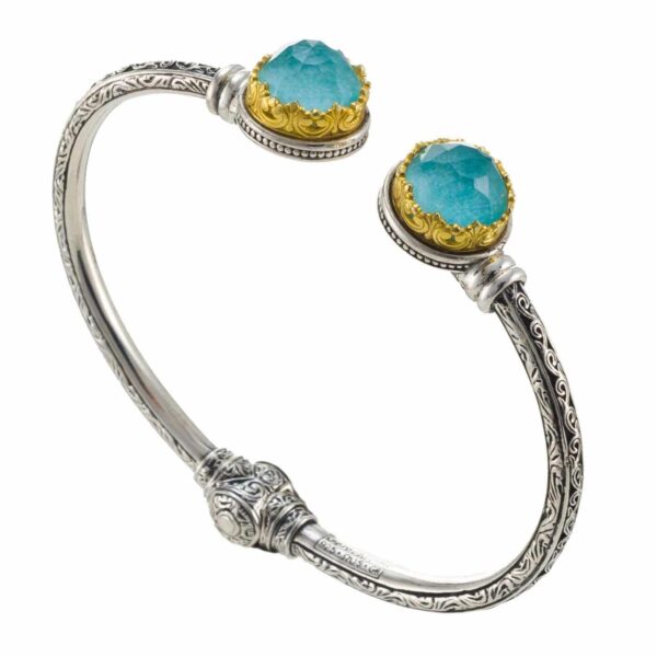 Round colors Cuff Bracelet in Silver with Gold Plated parts 6478 amazonite