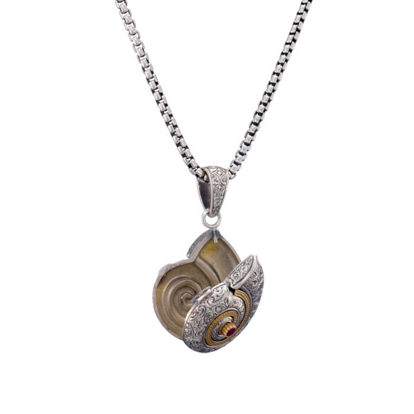 Sea Snail Locket Pendant Photo Remembrance with Ruby