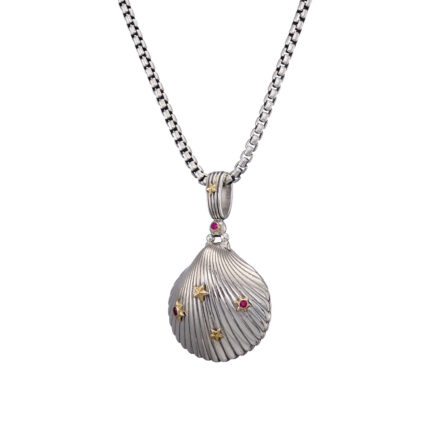 Seashell Locket Pendant in 18k Yellow Gold and Silver Photo Remembrance