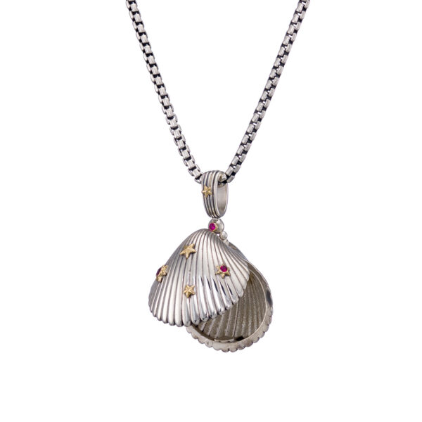 Seashell Locket Pendant in 18k Yellow Gold and Silver Photo Remembrance