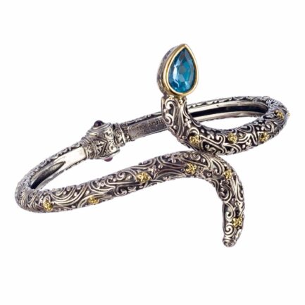 Snake Open Bracelet Flowers in 18k Gold and Silver 6446