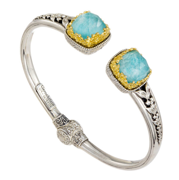 Square Cuff Bracelet in Silver with Gold Plated parts 6585 amazonite