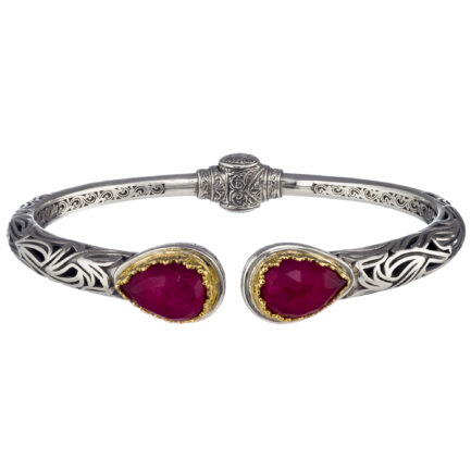 Tear Shaped Open Bracelet in 18k Gold and Silver 6453-ruby