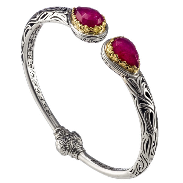 Tear Shaped Open Bracelet in 18k Gold and Silver 6453-ruby1