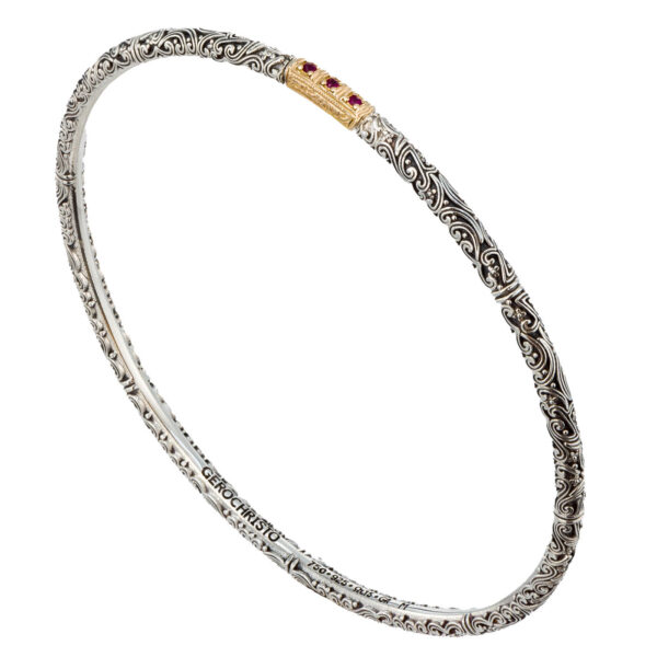 Thin Bangle Bracelet in 18k Gold and Silver ruby 6581a