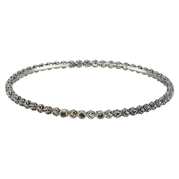 Thin Bangle Bracelet in k18 Gold and Silver blue topaz 6579