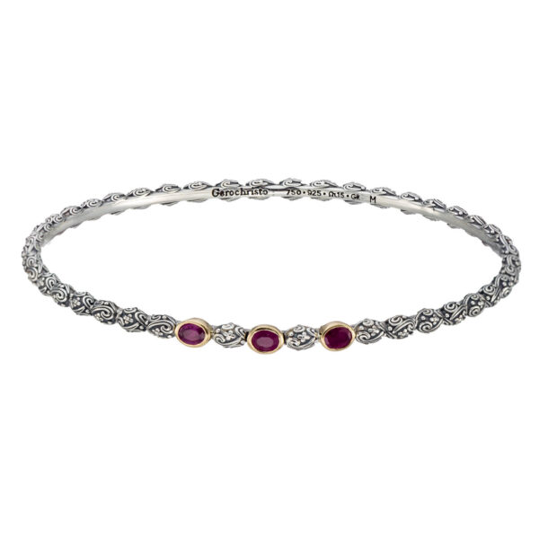 Thin Bangle Bracelet in k18 Gold and Silver ruby 6578