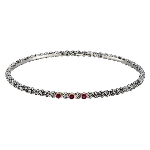 Thin Bangle Bracelet in k18 Gold and Silver ruby 6579