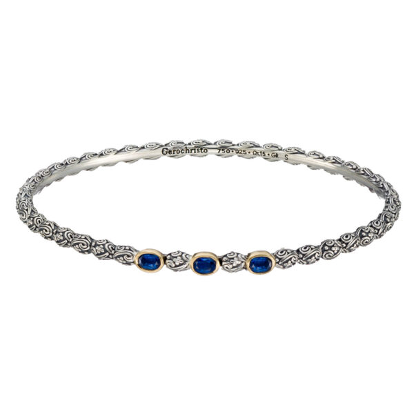 Thin Bangle Bracelet in k18 Gold and Silver sapphire 6578