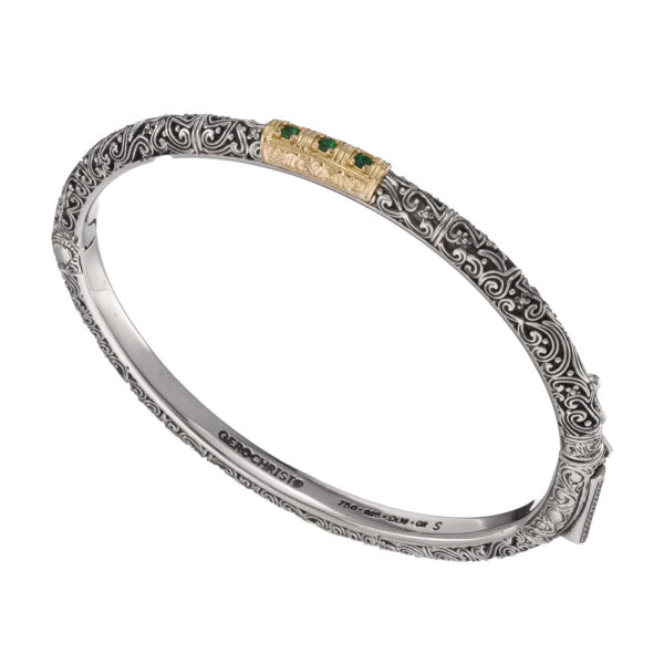 Triple Stones Bangle Bracelet in k18 Gold and Silver 6607W tsavorite