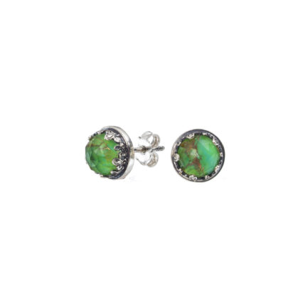 Crown Stud Earrings Small Round 1609 Green Turquoise