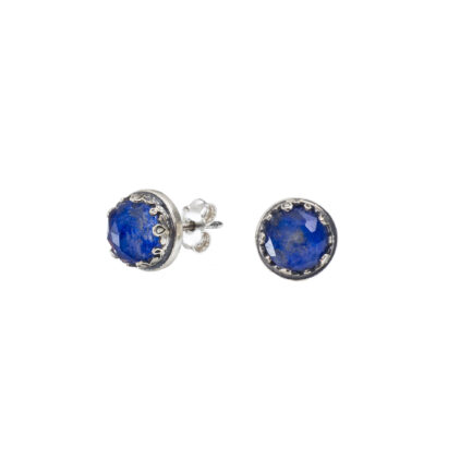Crown Stud Earrings Small Round 1609 Lapis