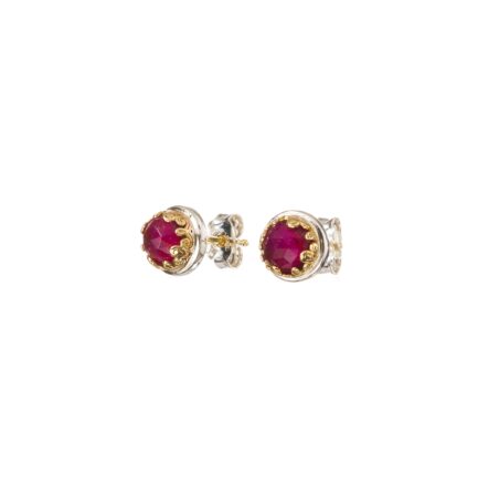 Crown Stud Small Earrings in Gold and Silver-1625 ruby