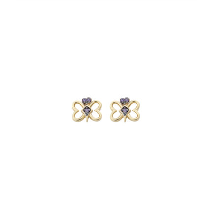 Small Butterfly 14k Yellow Gold Stud Earrings E152676-A purple