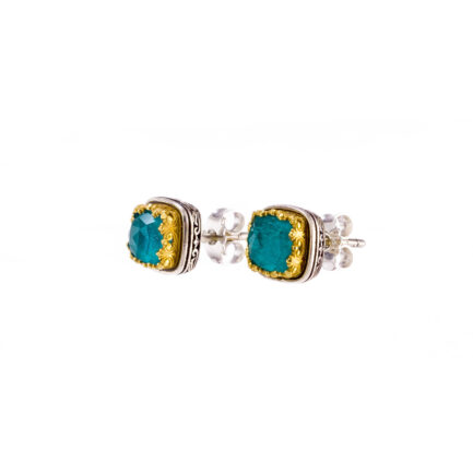 Square Small Stud Earrings Silver 1709-gplated-amazonite