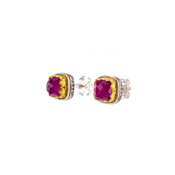 Square Small Stud Earrings Silver P1709-gplated-ruby