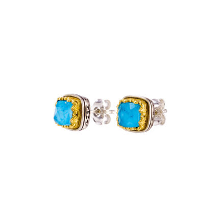 Square Small Stud Earrings Silver P1709-gplated-turquoise-natural