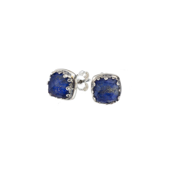 Square Stud Earrings Small in Silver 1610 Lapis