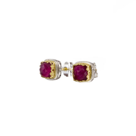 Square Stud Earrings in 18k Gold 1859 ruby