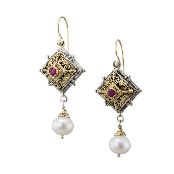 Byzantine long earrings in 18k Gold and Sterling Silver 925