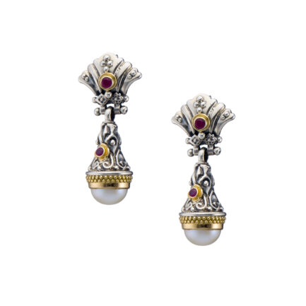 Drop Earrings in 18k Gold and Sterling Silver with pearls