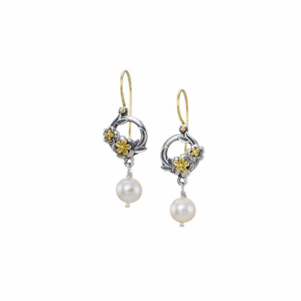 Flower Drop Earrings in 18k Gold and Sterling Silver 925