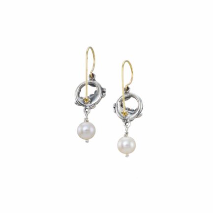 Flower Drop Earrings in 18k Gold and Sterling Silver 925