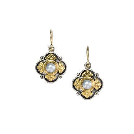 Flower Earrings in k18 Yellow Gold and Sterling Silver 925