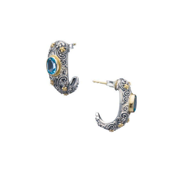 Half Hoop Earrings in 18k Yellow Gold and Silver with Gemstones