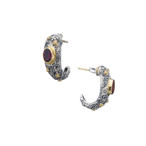 Half Hoop Earrings in 18k Yellow Gold and Silver with Gemstones