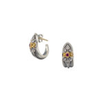 Half Hoop Earrings Ruby 18k Gold and Silver 1162