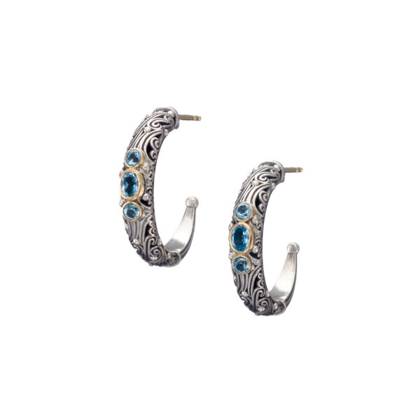 Hoops Earrings in 18k Gold and Silver with Oval Gemstones