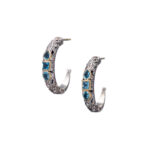 Hoop Earrings in 18k Gold and Silver 10021 blue topaz