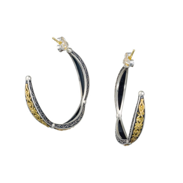 Large Hoop Earrings 18k Yellow Gold and Sterling Silver 925 Jewelry Gift for Women