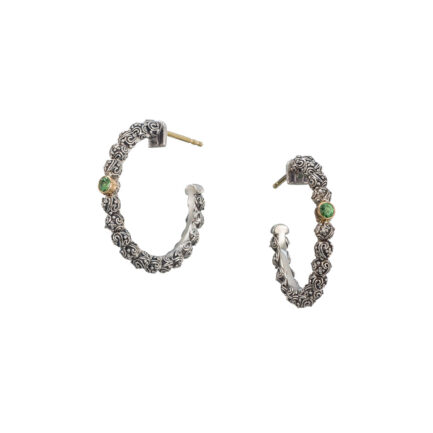 Hoop Earrings in 18k Yellow Gold with Sterling Silver and Gemstones