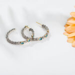 Large Hoop Earrings in 18k Gold and Silver 10002 blue topaz