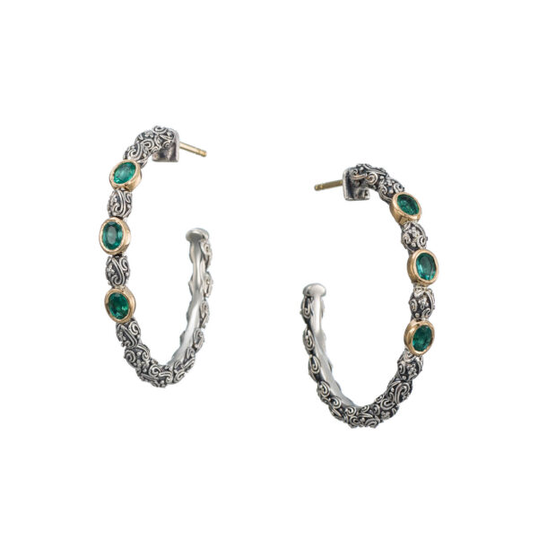 Large Hoop Earrings in 18k Gold and Silver emeralds 10002