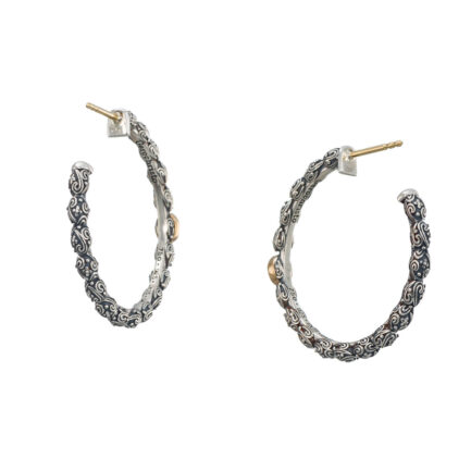 Hoop Earrings in 18k Yellow Gold with Sterling Silver and Gemstones