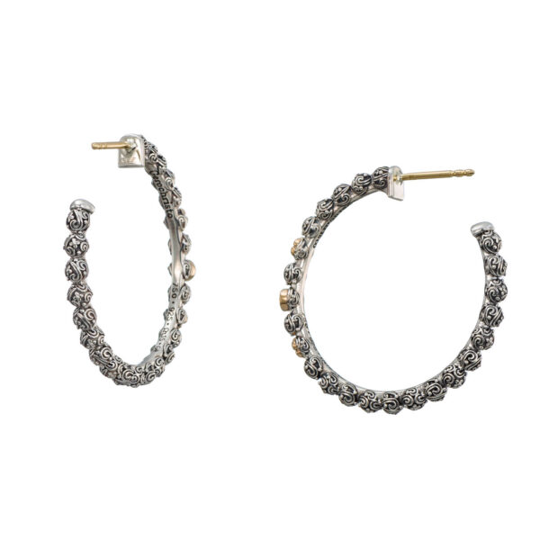 Hoop Earrings in 18k Yellow Gold with Sterling Silver and Gemstones