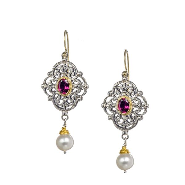 Long Drop Earrings in 18k Gold and Sterling Silver 925