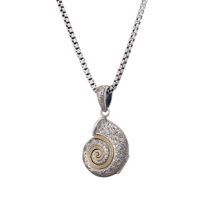 Sea Snail Locket Pendant in k18 Gold and Silver 3432a