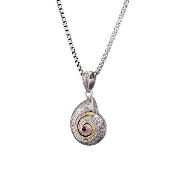 Sea Snail Pendant in k18 Gold with Ruby and Silver 3428