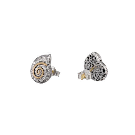 Sea Snail stud Earrings in 18K Gold and silver