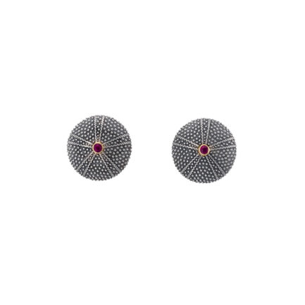 Sea Urchin stud Earrings in 18k Yellow Gold and Silver